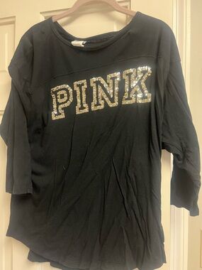 PINK Victoria's Secret Black Sweatshirt with Silver Sequin Logo